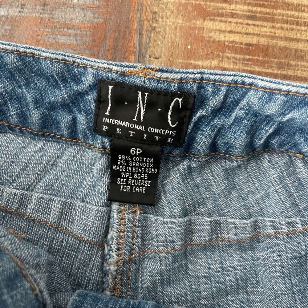 INC International Concepts Blue Jeans with Brown Lace Detail - Picture 4 of 8